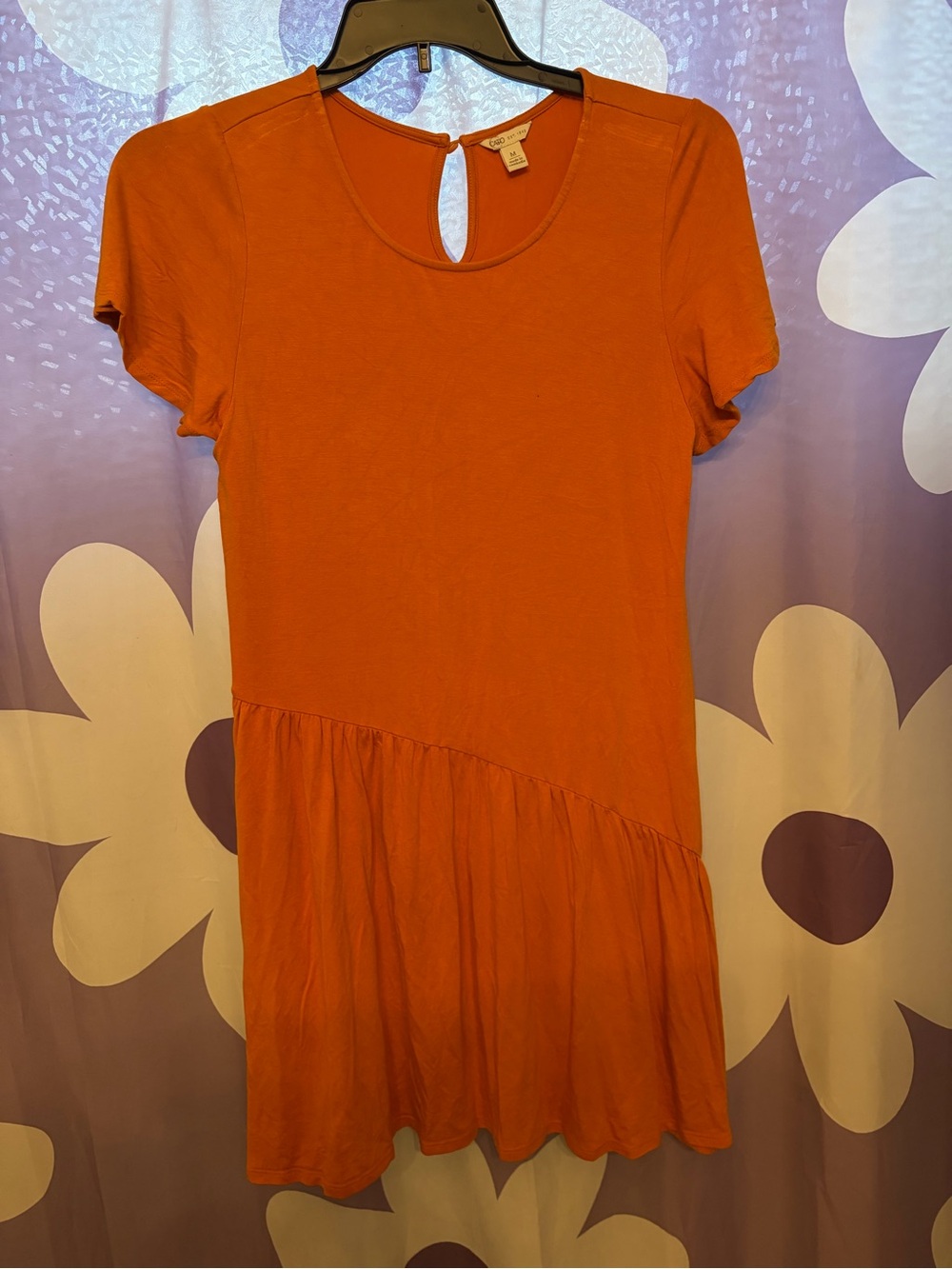 Cato Orange Short Sleeve Casual Dress with Asymmetrical Skirt
